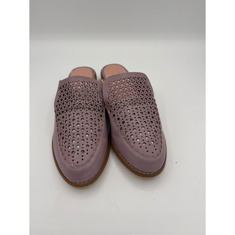 Journee Collection Purple Laser Cut Mules Scalloped Slip On Flats Womens 9